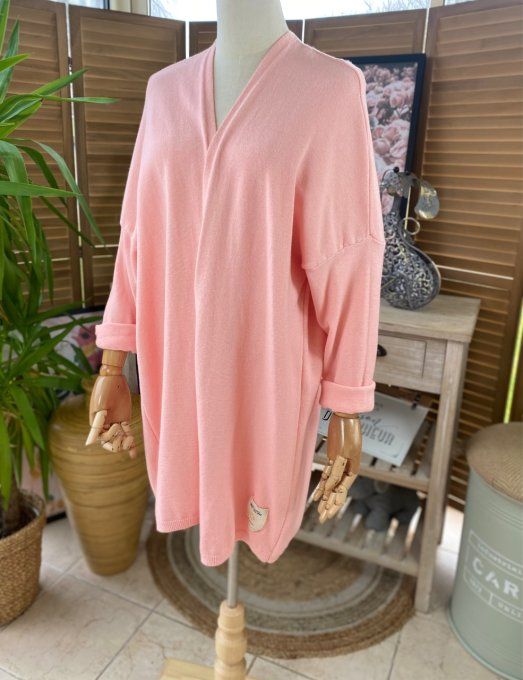 Gilet long sans laine ample Rose Layette douceur ++++ du 38 au 50/52  