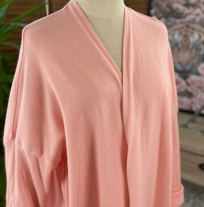 Gilet long sans laine ample Rose Layette douceur ++++ du 38 au 50/52  
