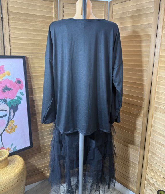 Top ample noir manches longues Marilyn Monroe du 40 au 52