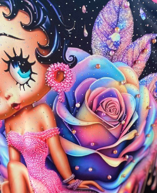Top trapèze noir Lilas Betty Boop Strass et perles en relief du 40 au 50 