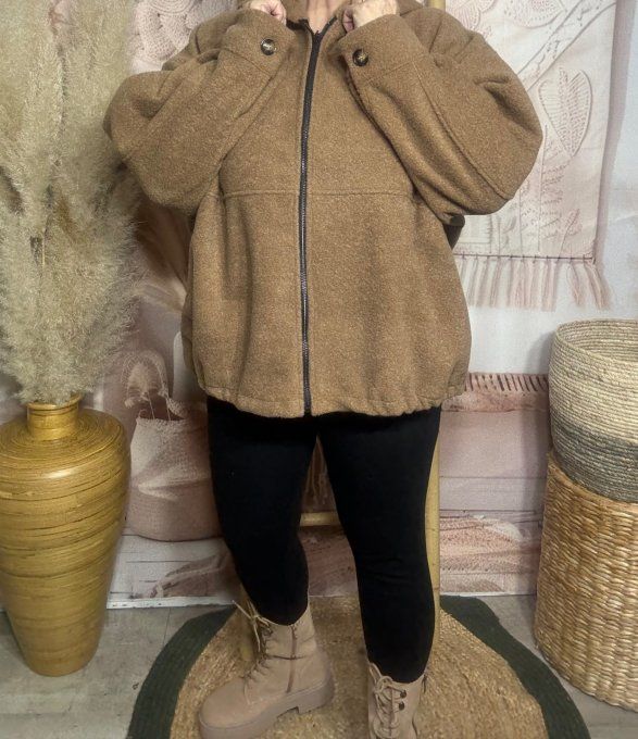 Blouson boule court à capuche laine camel douceur +++ du 40 au 50/52 et même +