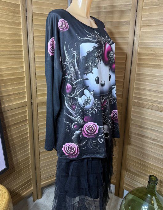 Top ample noir manches longues Hello Kitty Punk Vibes du 40 au 52