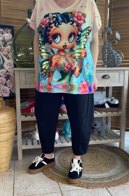 Top fin ample multicolore Betty Boop Fairy Butterfly du 40 au 52