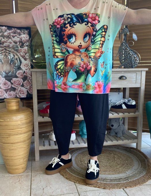 Top fin ample multicolore Betty Boop Fairy Butterfly du 40 au 52