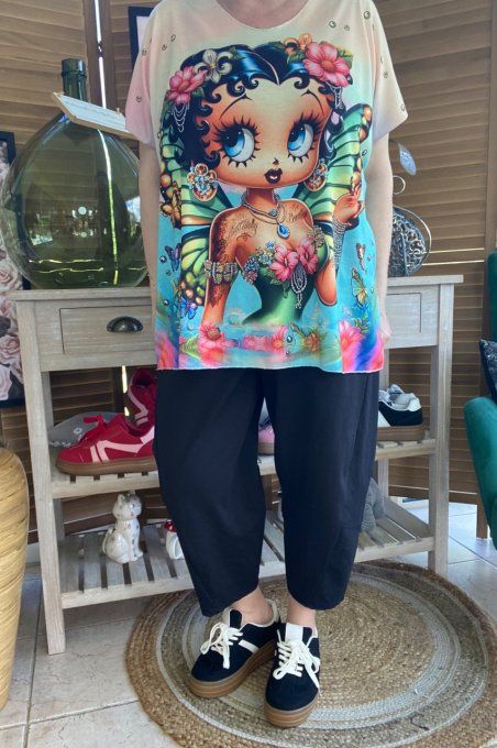 Top fin ample multicolore Betty Boop Fairy Butterfly du 40 au 52