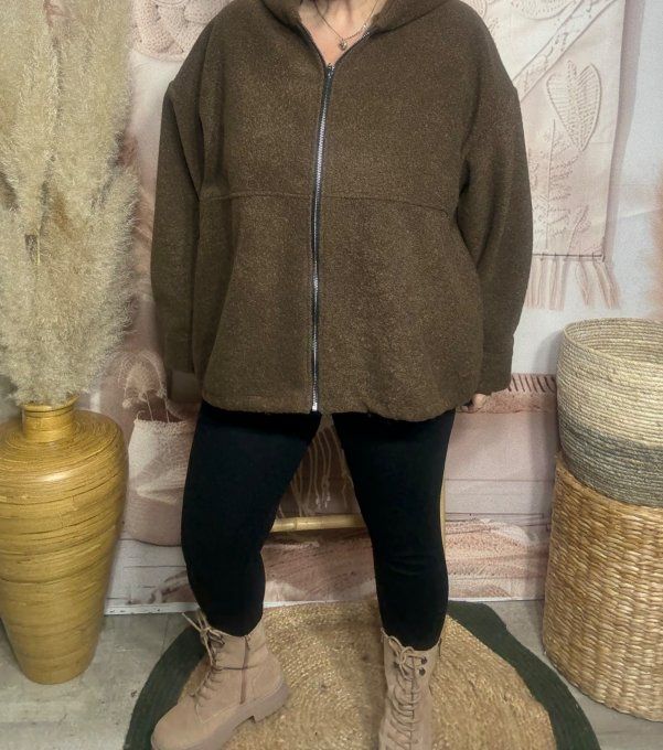 Blouson boule court à capuche laine chocolat douceur +++ du 40 au 50/52 et même +