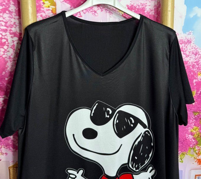 Tee-shirt trapèze noir manches courtes Col V Snoopy Pull rouge coeur blanc du 42 au 56 
