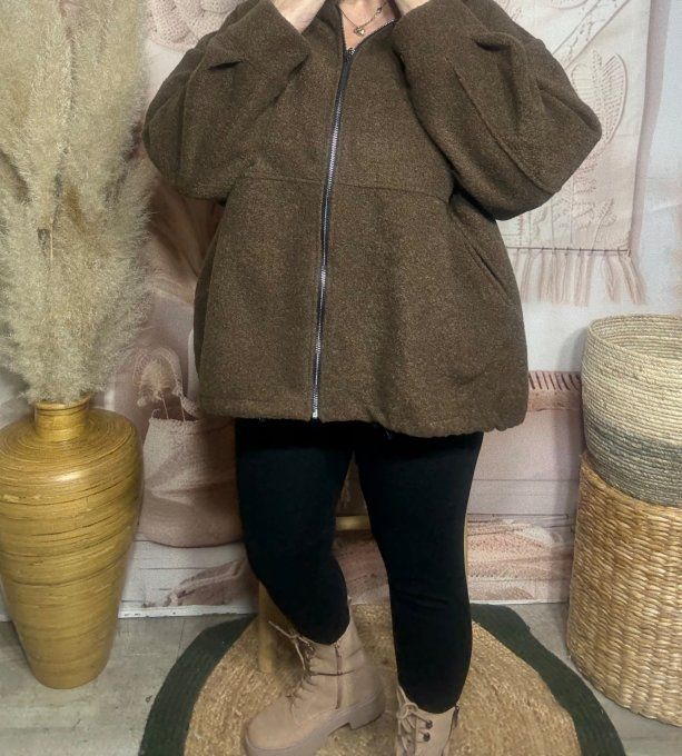 Blouson boule court à capuche laine chocolat douceur +++ du 40 au 50/52 et même +