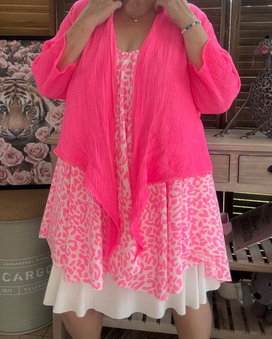 Gilet boléro gaze de coton rose fluo douceur +++ du 38 au 50/52 et même +
