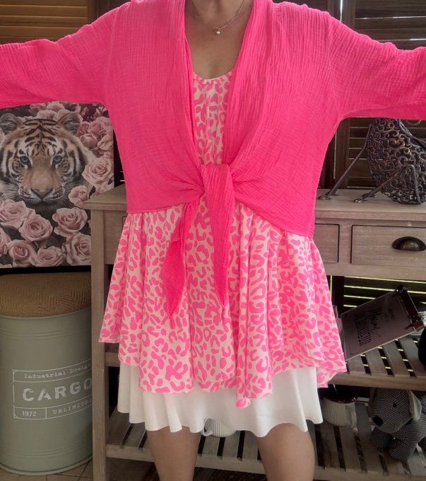Gilet boléro gaze de coton rose fluo douceur +++ du 38 au 50/52 et même +