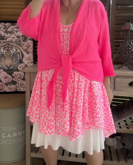 Gilet boléro gaze de coton rose fluo douceur +++ du 38 au 50/52 et même +