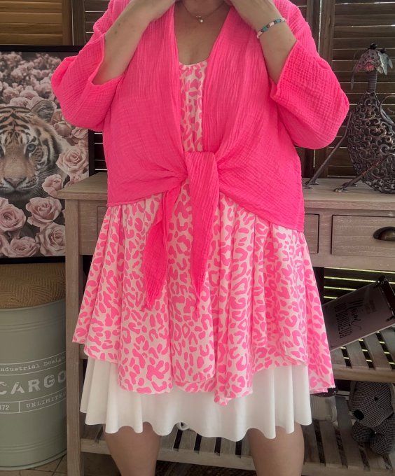 Gilet boléro gaze de coton rose fluo douceur +++ du 38 au 50/52 et même +