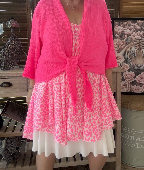 Gilet boléro gaze de coton rose fluo douceur +++ du 38 au 50/52 et même +