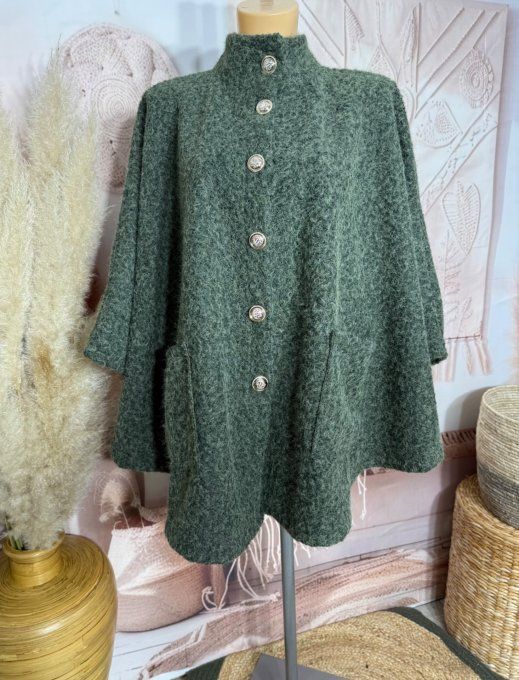 Veste-cape oversize laine bouillie Kaki TOUTES TAILLES jusqu'au 60 hiver +++ 