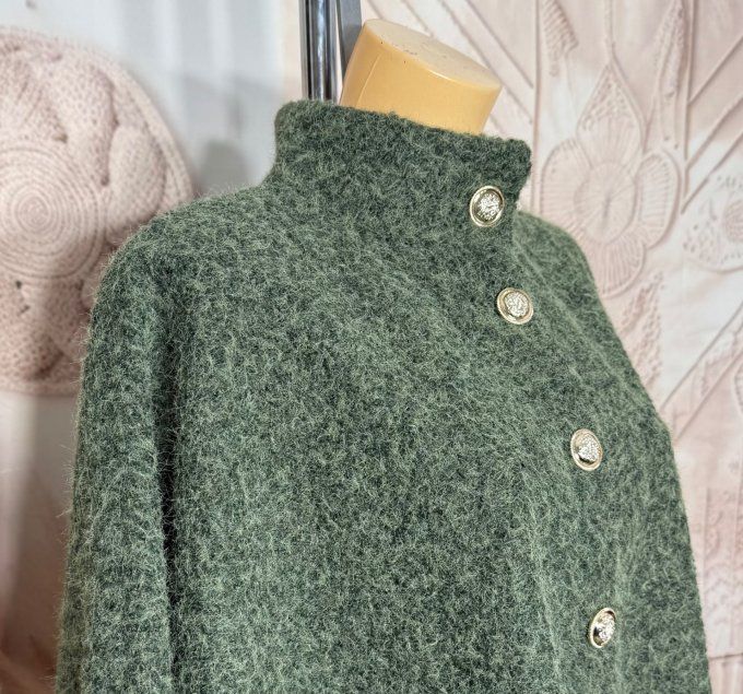 Veste-cape oversize laine bouillie Kaki TOUTES TAILLES jusqu'au 60 hiver +++ 