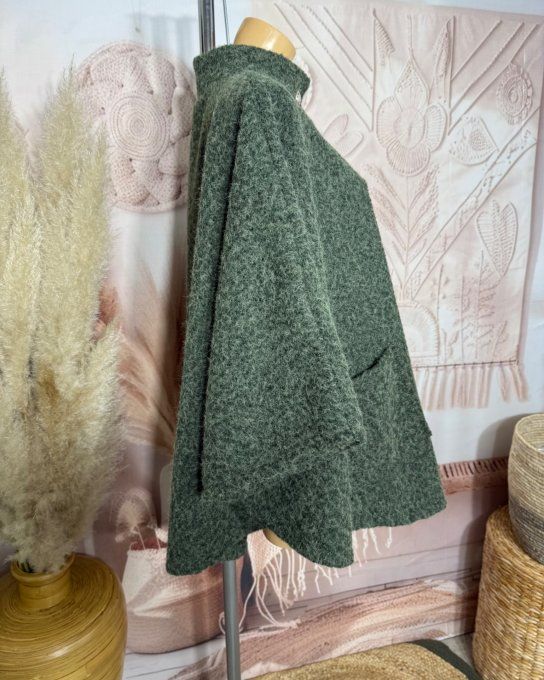 Veste-cape oversize laine bouillie Kaki TOUTES TAILLES jusqu'au 60 hiver +++ 