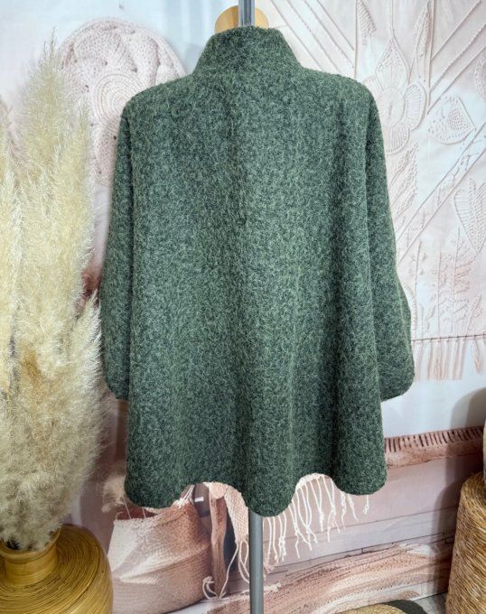 Veste-cape oversize laine bouillie Kaki TOUTES TAILLES jusqu'au 60 hiver +++ 