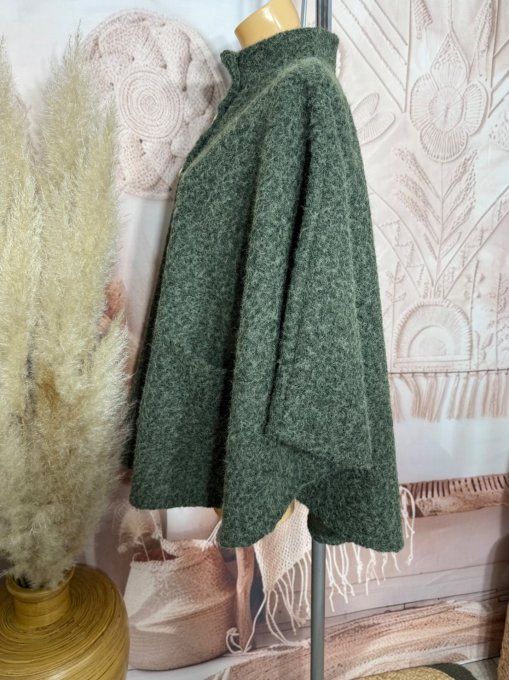 Veste-cape oversize laine bouillie Kaki TOUTES TAILLES jusqu'au 60 hiver +++ 