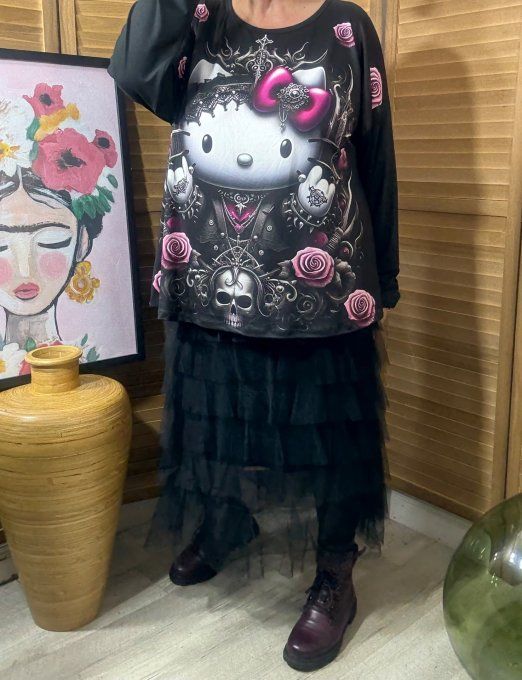 Top ample noir manches longues Hello Kitty Punk Vibes du 40 au 52