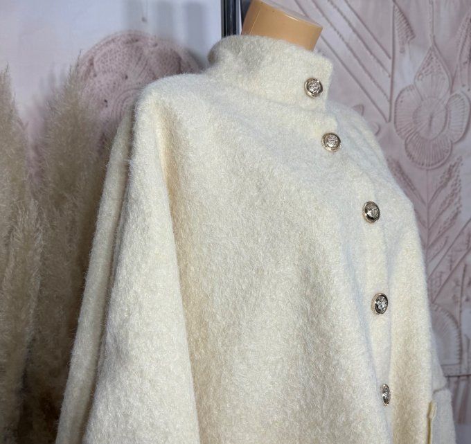 Veste-cape oversize laine bouillie crème TOUTES TAILLES jusqu'au 60 hiver +++