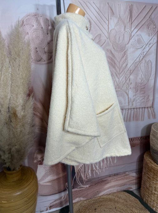 Veste-cape oversize laine bouillie crème TOUTES TAILLES jusqu'au 60 hiver +++