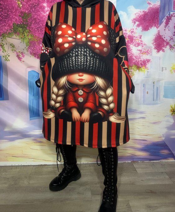 Robe à capuche ample ou Maxi-sweat rayée Automne Fillette au bonnet confort +++ du 40 au 54