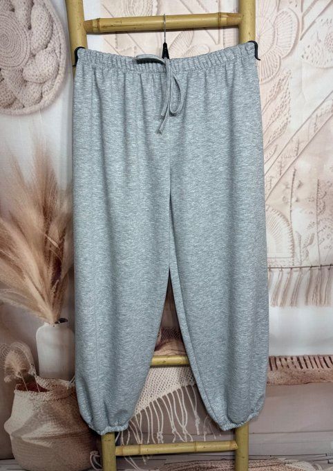 Pantalon coupe "Aladin" gris chiné cuisses bouffantes bas élastiqué confort +++ du 40 au 50/52
