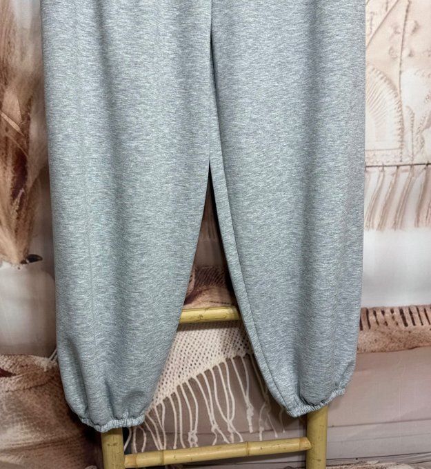 Pantalon coupe "Aladin" gris chiné cuisses bouffantes bas élastiqué confort +++ du 40 au 50/52