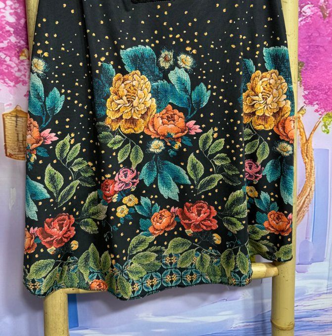 Caraco trapèze Lycra noir Jardin de Fleurs bretelles dentelle noire confort ++ du 40 au 52  