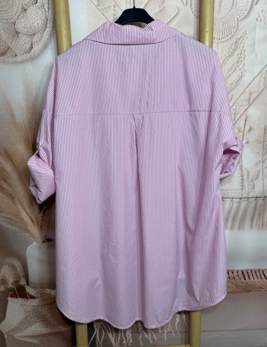 Chemise oversize asymétrique rayée rose bonbon et blanc du 38 au 48/50