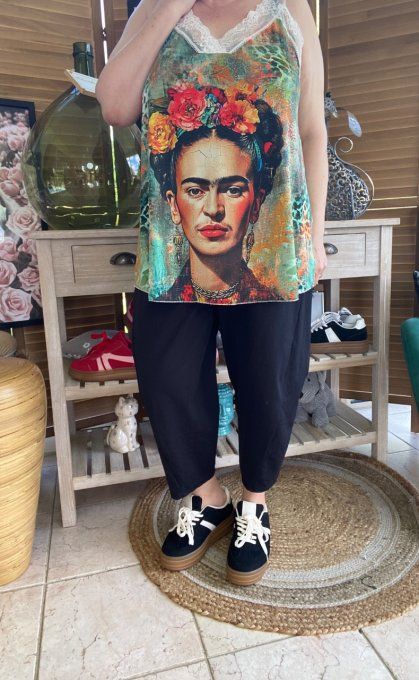 Caraco Débardeur Top trapèze satiné mat & dentelle Frida Kahlo du 40 au 52  