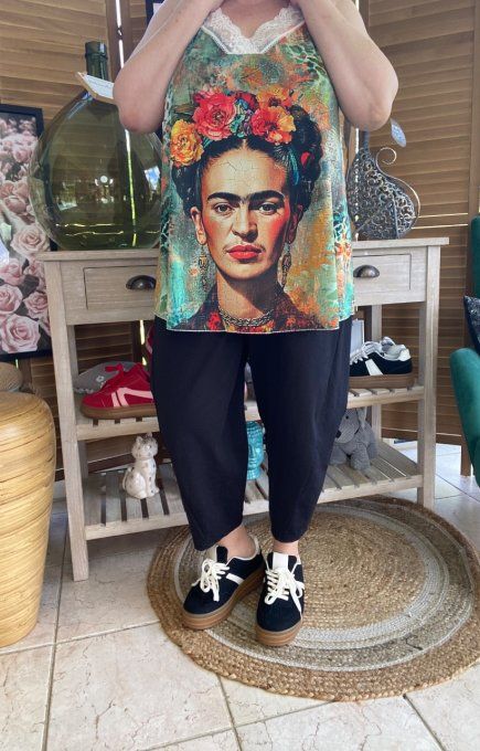 Caraco Débardeur Top trapèze satiné mat & dentelle Frida Kahlo du 40 au 52  