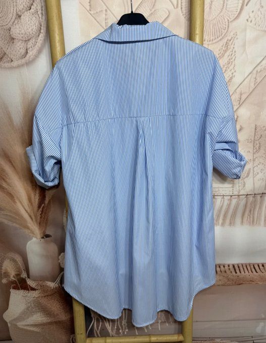 Chemise oversize asymétrique rayée bleu layette et blanc du 38 au 48/50 