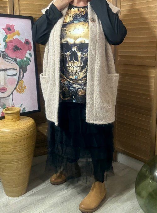 Top ample noir manches longues Poker Skulls Face du 40 au 52