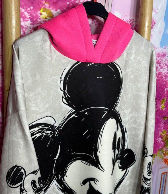 Sweat à capuche rose Fluo beige Mickey Mouse Vintage douceur +++ du 38 au 48