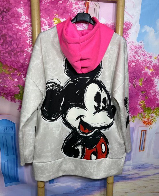Sweat à capuche rose Fluo beige Mickey Mouse Vintage douceur +++ du 38 au 48