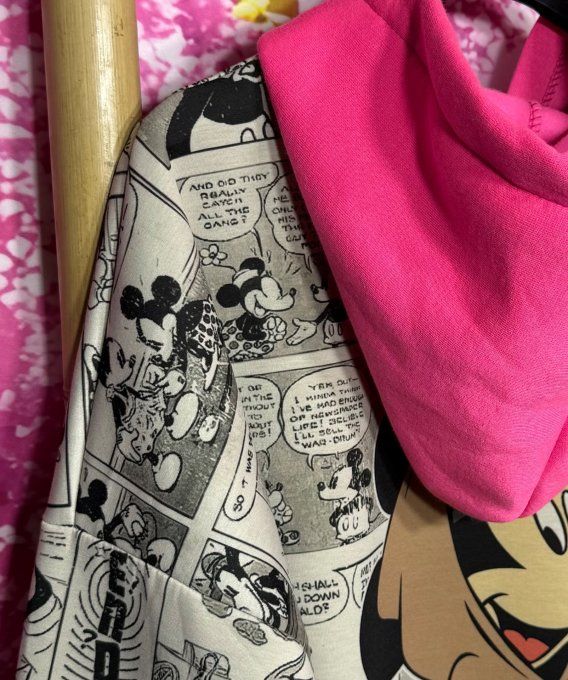 Sweat à capuche rose Fluo beige Mickey Mouse BD Comics Rétro douceur +++ du 38 au 48