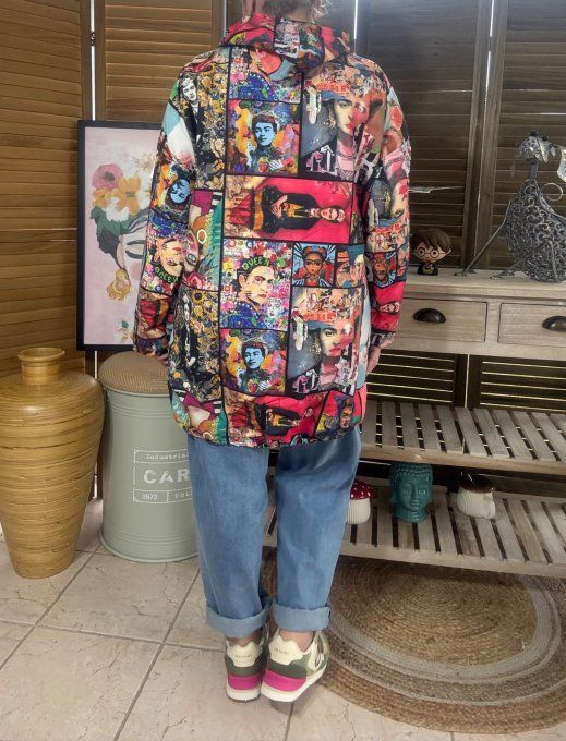 Coupe-vent à capuche déperlant multicolore Frida Kahlo Pop Art du 38 au 48 et même +  