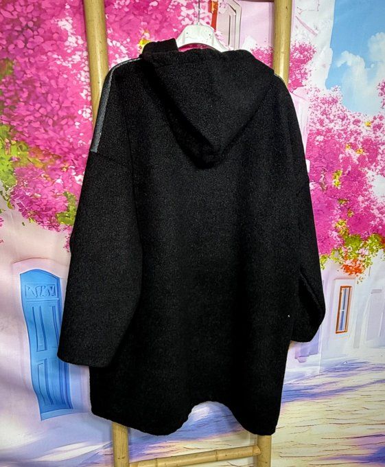 Gilet long à capuche oversize polaire noire Mickey Mouse et ses amis du 38 au 50 et même +