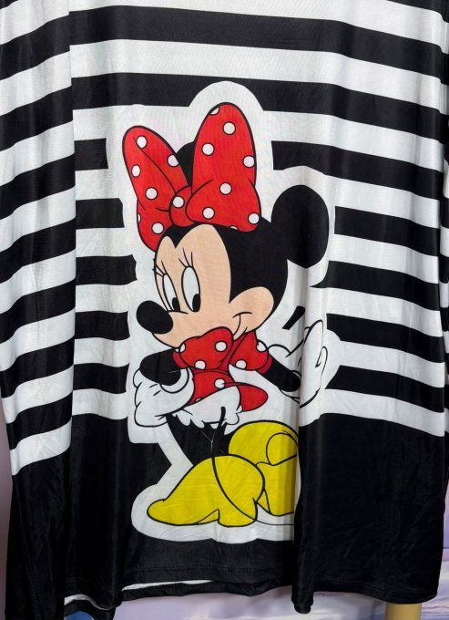 Tee-shirt fin trapèze oversize lycra noir rayé blanc Minnie Mouse Disney du 40 au 54 