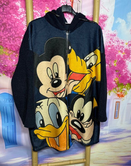 Gilet long à capuche oversize polaire marine Mickey Mouse et ses amis du 38 au 50 et même +