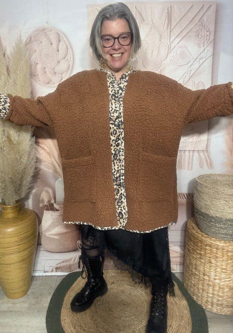 Gilet-veste moumoute Sherpa camel et suédine Léopard du 40 au 52/54 et même +  