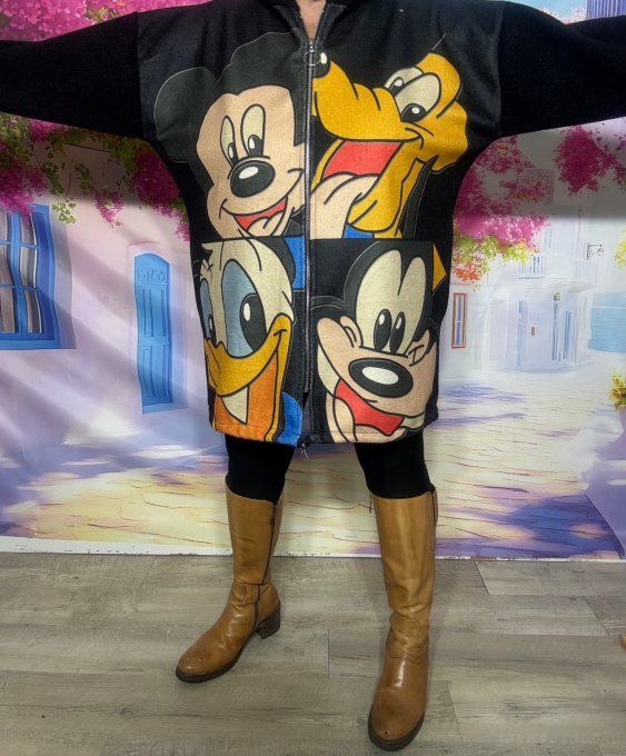 Gilet long à capuche oversize polaire noire Mickey Mouse et ses amis du 38 au 50 et même +