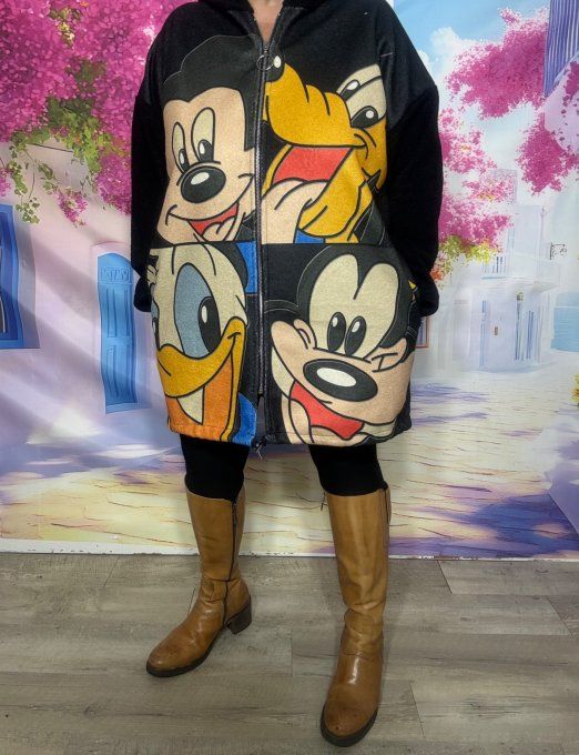 Gilet long à capuche oversize polaire noire Mickey Mouse et ses amis du 38 au 50 et même +
