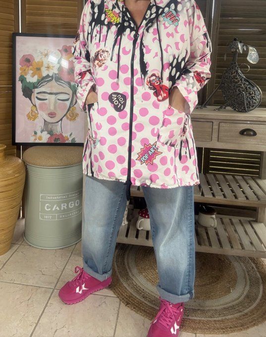 Coupe-vent à capuche déperlant multicolore pois Marylin Monroe du 38 au 48 et même +  