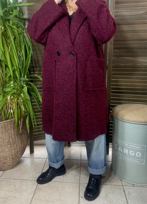 Manteau droit mi-long bouclette Bordeaux chiné confort +++ du 36 au 46 et même +  