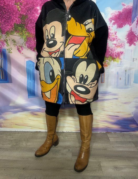 Gilet long à capuche oversize polaire noire Mickey Mouse et ses amis du 38 au 50 et même +