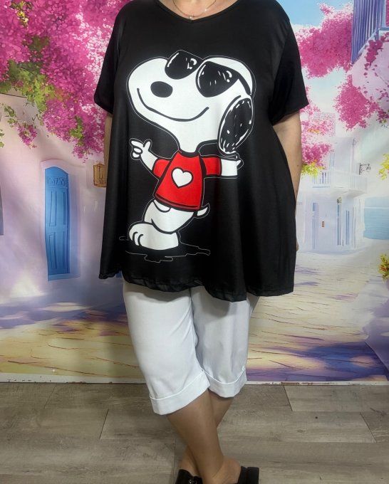 Tee-shirt trapèze noir manches courtes Col V Snoopy Pull rouge coeur blanc du 42 au 56 
