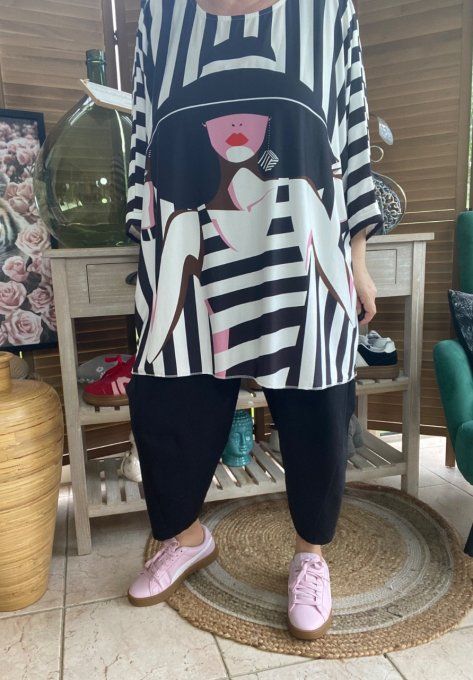 Tunique trapèze oversize manches courtes La Femme au maillot rayé du 42 au 56/58 et même +   