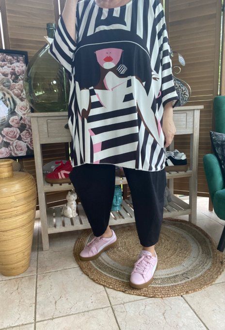 Tunique trapèze oversize manches courtes La Femme au maillot rayé du 42 au 56/58 et même +   